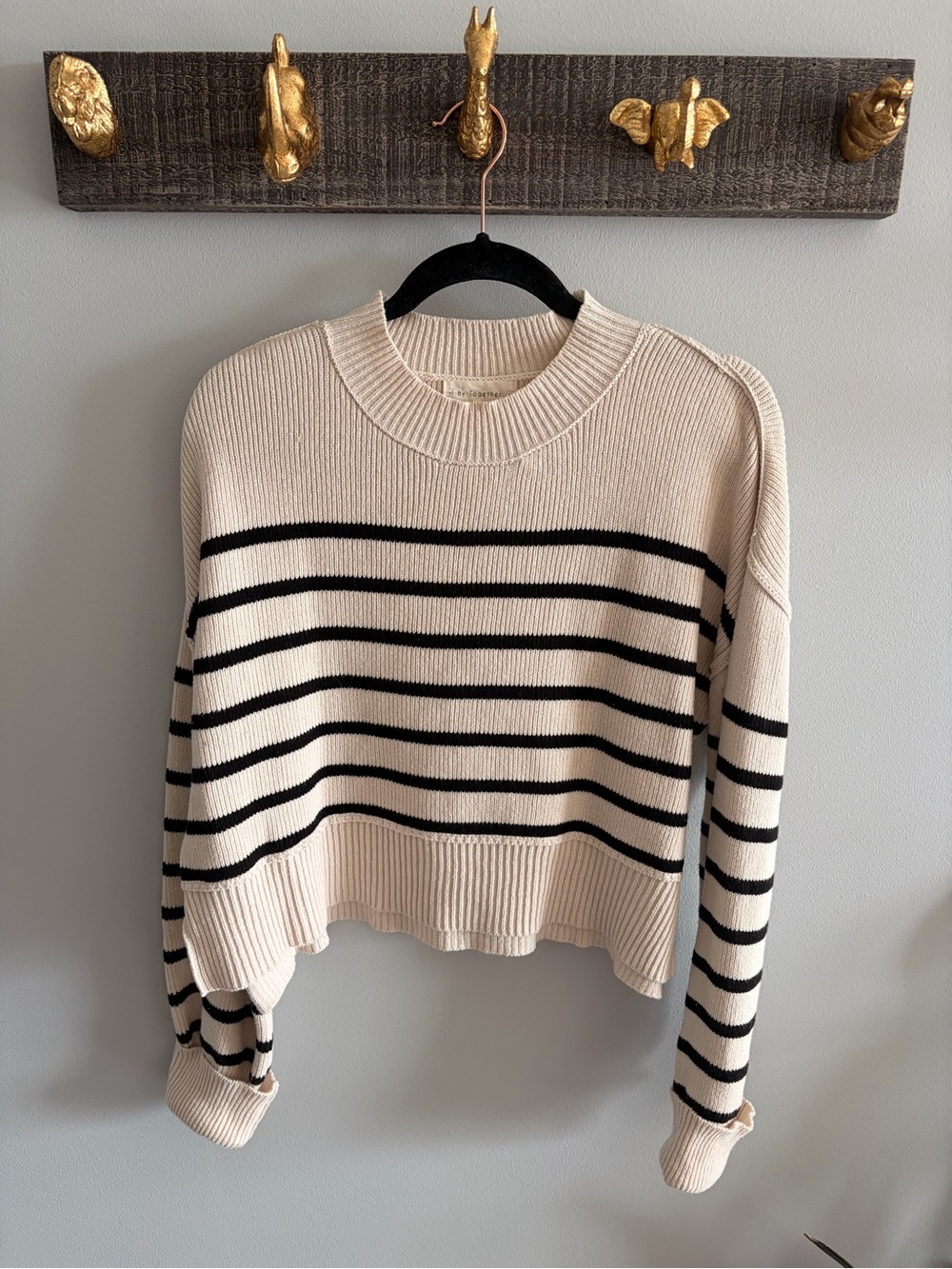 By Together Cream Crewneck Sweater with Black Stripes